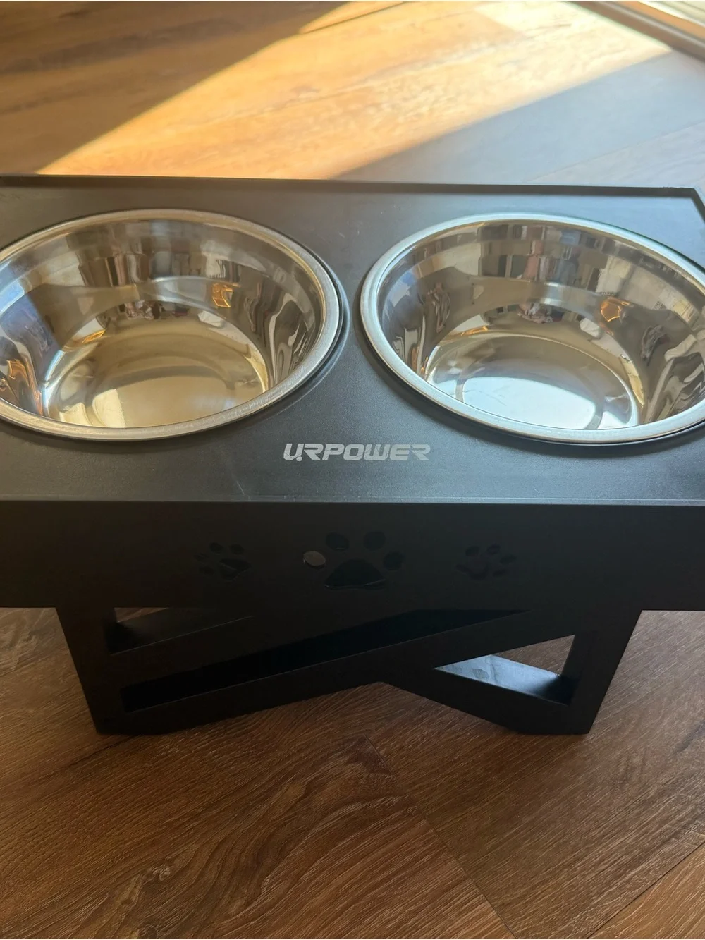 Black Elevated Double Dog Bowl Set with Stainless Steel Inserts